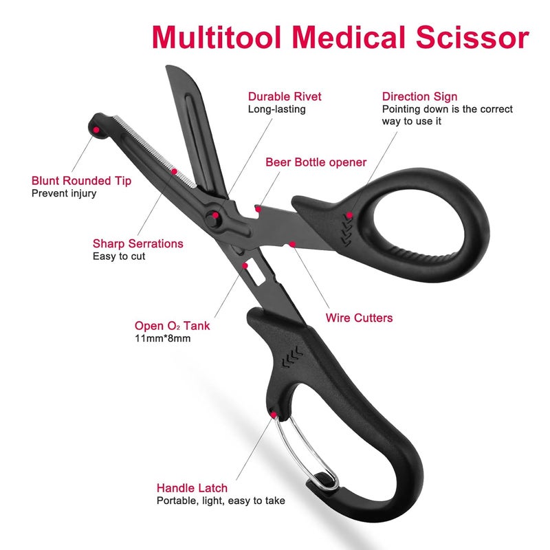 Opoway 2 Pack Medical Scissors Trauma Shears, 7.5 Inches Stainless Steel Bandage Scissors with Carabiner, Fluoride Coated Surgical Scissor for Nurses, Doctors, Nursing Students, EMT and EMS (Black) - Image 2